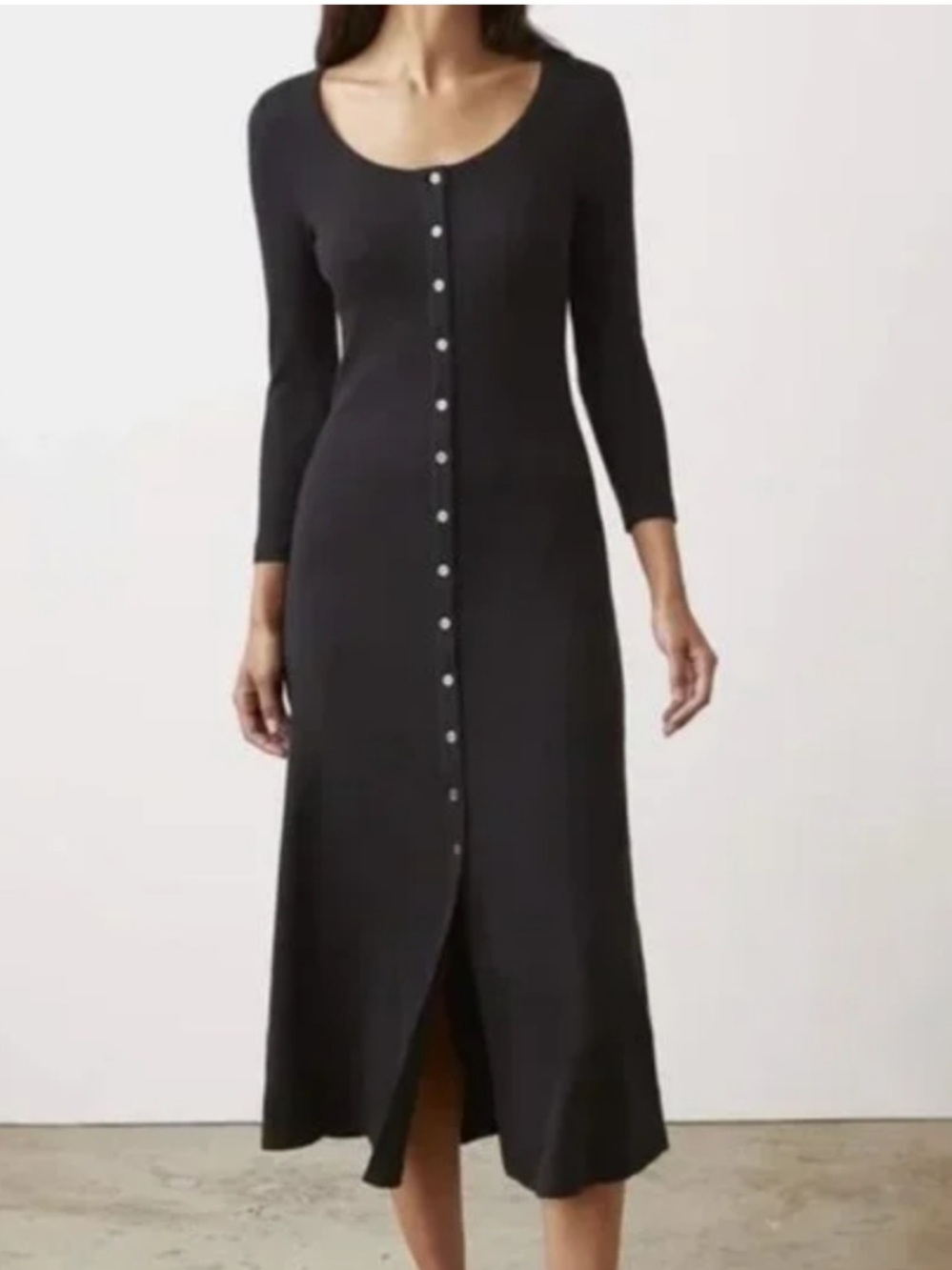 AYR The "It" Girl Black Ribbed Midi Dress - S